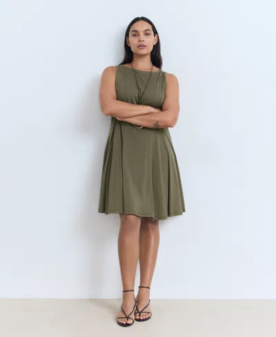 Mango Cotton Mix Sleeveless Pleat Detail Mini Dress In Green
