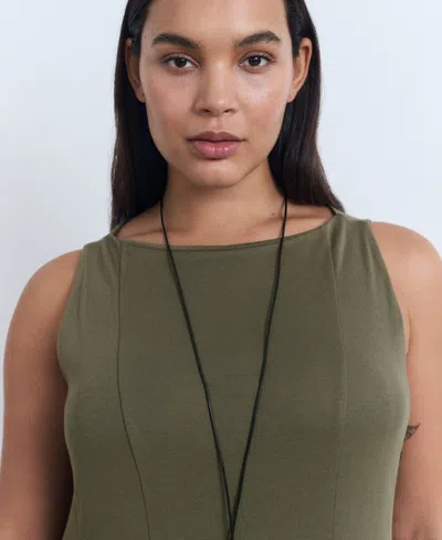 Mango Cotton Mix Sleeveless Pleat Detail Mini Dress In Green