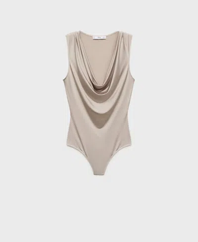 Mango Bodysuit With Draped Neckline Light/pastel Grey In Neutral