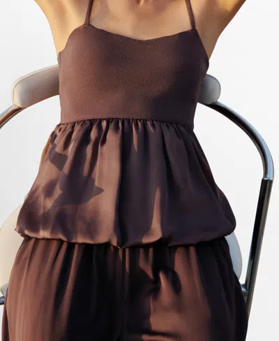 Mango Combined Fabric Top With Crossed Back Brown In Brown