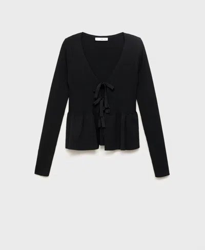 Mango Tie Front Cardigan In Black