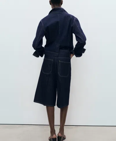 Mango Wide Leg Denim Bermuda Shorts In Blue