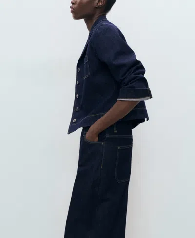 Mango Wide Leg Denim Bermuda Shorts In Blue