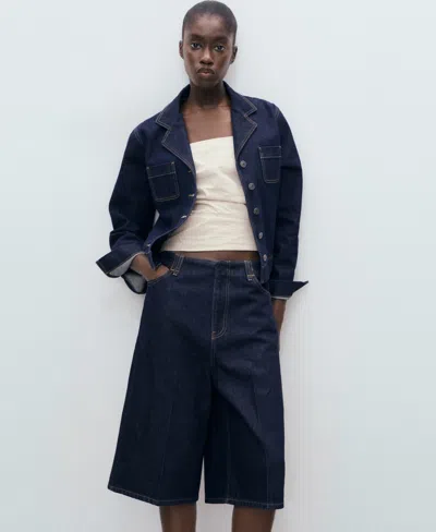 Mango Wide Leg Denim Bermuda Shorts In Blue