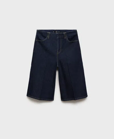 Mango Wide Leg Denim Bermuda Shorts In Blue