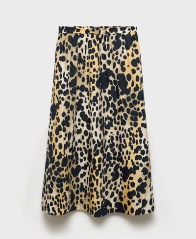 Mango Women's Animal-print Cotton Skirt In Black