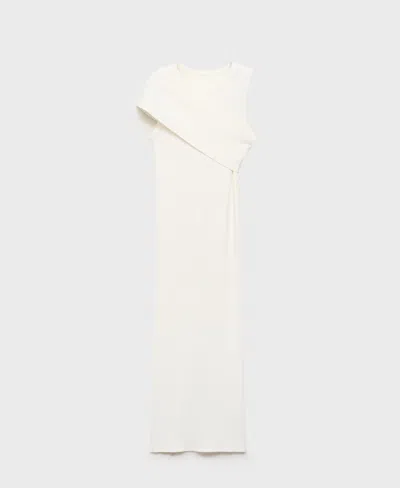 Mango Ribbed Dress With Asymmetrical Sleeves White In White