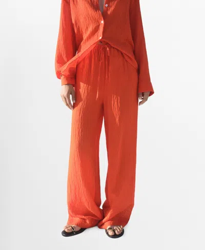 Mango Women's Straight-leg Crinkled-effect Pants In Orange