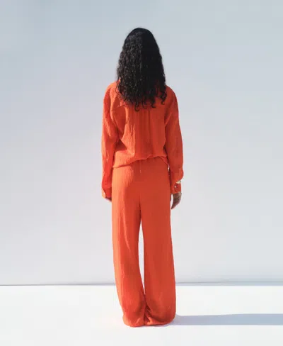 Mango Women's Straight-leg Crinkled-effect Pants In Orange