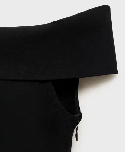 Mango Bardot Cinched Waist Midi Dress In Black In Black