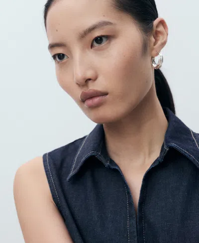 Mango Denim Top With Contrast Stitching Open Blue In Blue