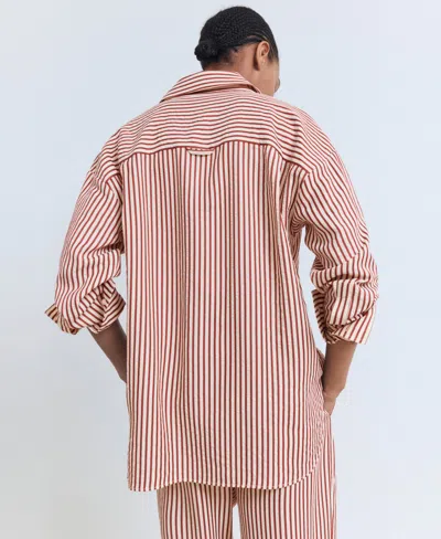 Mango Stripe Button-up Shirt In Orange