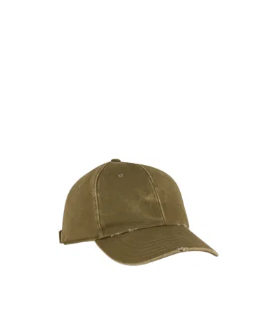 Saint Laurent Ysl Washed Denim Baseball Hat In Khaki