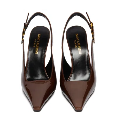 Saint Laurent Dune Patent-leather Slingback Pumps In Brown