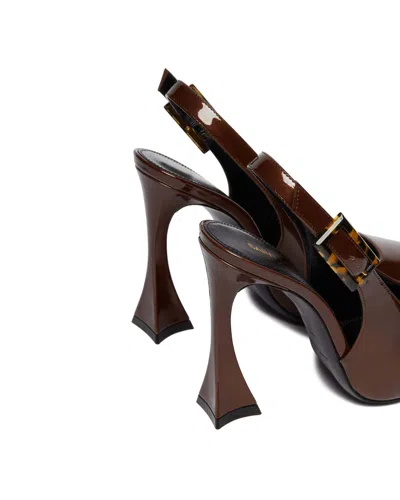 Saint Laurent Dune Patent-leather Slingback Pumps In Brown