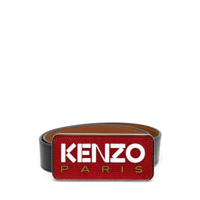 Kenzo Logo Plaque Buckle Belt In Black