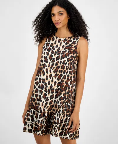 Anne Klein Women's Printed Sleeveless Tiered Shift Dress In Brown
