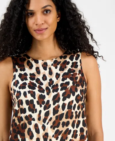 Anne Klein Women's Printed Sleeveless Tiered Shift Dress In Brown