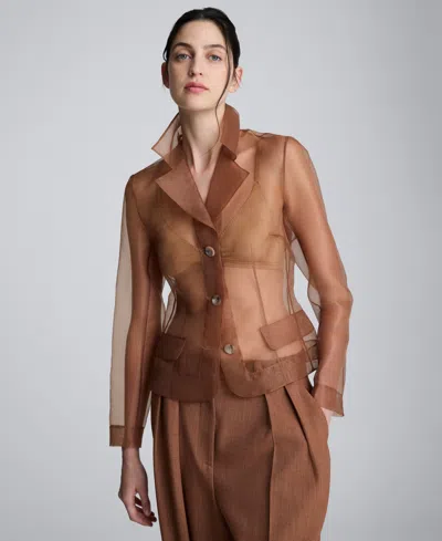 Kenneth Cole Transparent Notch Jacket With Flap Pockets In Brown
