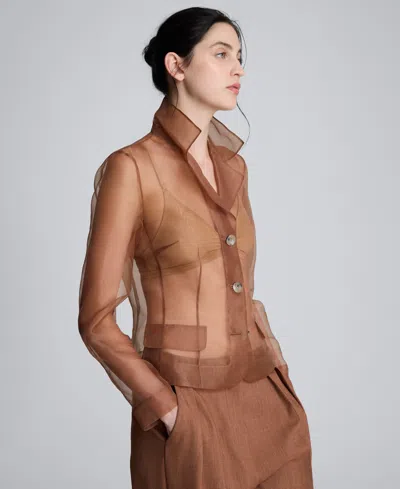 Kenneth Cole Transparent Notch Jacket With Flap Pockets In Brown