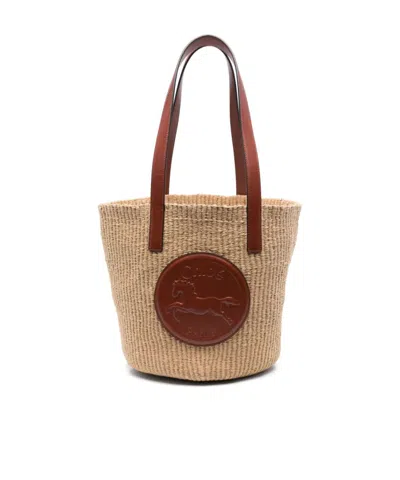 Chloé Horse Medallion Paper Bucket Bag In Sepia Brown