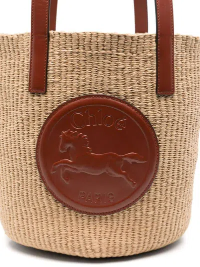 Chloé Horse Medallion Paper Bucket Bag In Sepia Brown