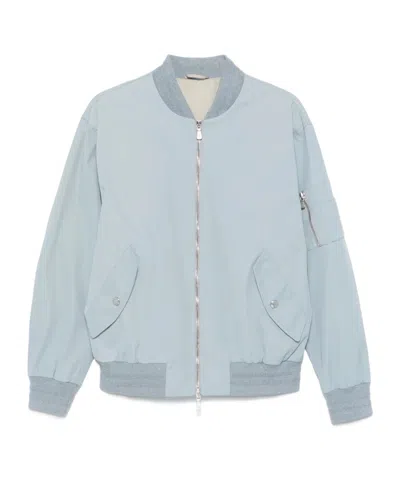 Eleventy Sky Blue Twill Bomber Jacket In Blue