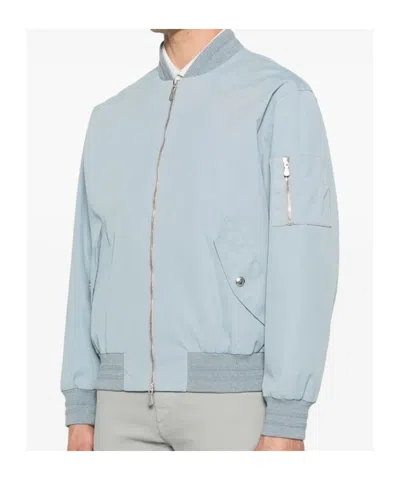 Eleventy Sky Blue Twill Bomber Jacket In Blue