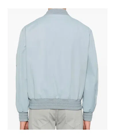 Eleventy Sky Blue Twill Bomber Jacket In Blue