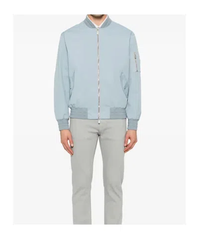 Eleventy Sky Blue Twill Bomber Jacket In Blue