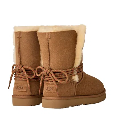 Ugg Ankle Boot With Lace Detail And Rubber Sole In Brown