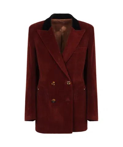 Blazé Milano Corduroy Double-breasted Blazer In Burgundy