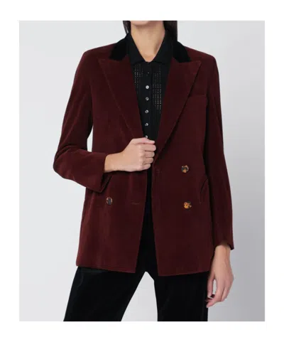 Blazé Milano Corduroy Double-breasted Blazer In Burgundy