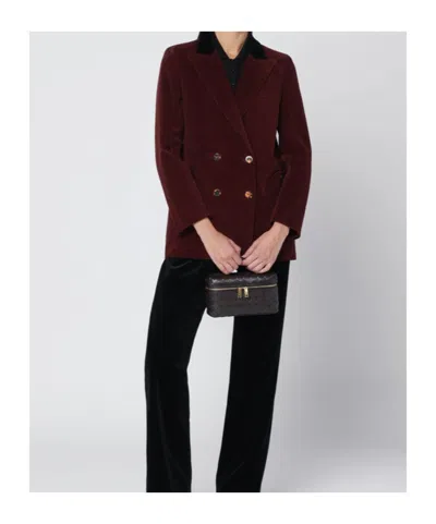 Blazé Milano Corduroy Double-breasted Blazer In Burgundy