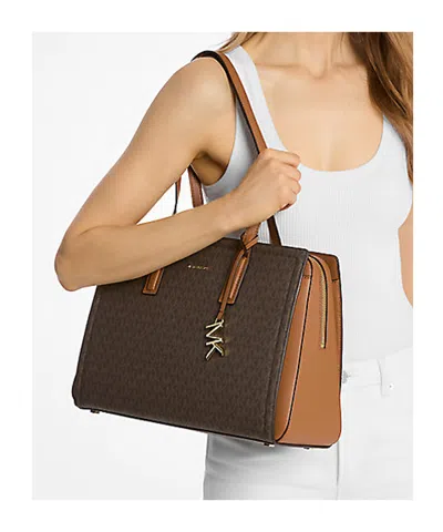 Michael Kors Laila Medium Signature Logo Tote Bag In Brown