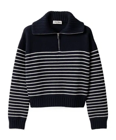 Miu Miu Cashmere Sweater With Ribbed Cuffs And Hem In Black