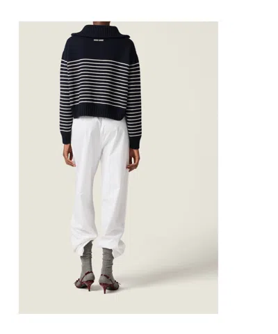 Miu Miu Cashmere Sweater With Ribbed Cuffs And Hem In Black