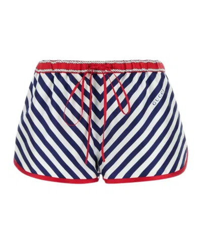 Gucci Silk Shorts With Striped Pattern And Trim In Blue