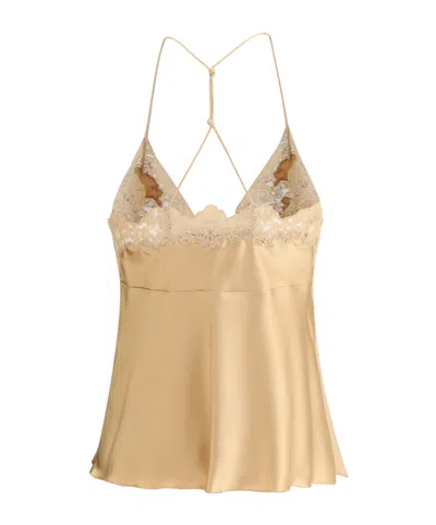Ermanno Scervino Sleeved Top With Lace And Satin In Neutral