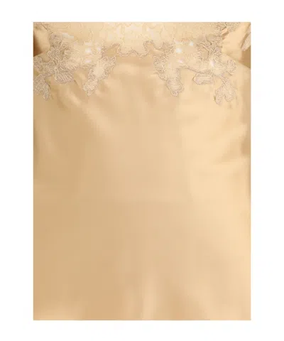 Ermanno Scervino Sleeved Top With Lace And Satin In Neutral