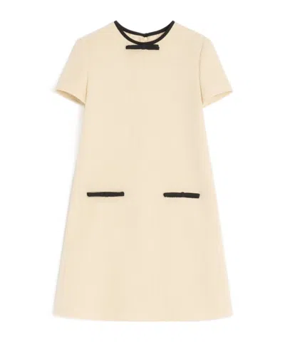 Valentino Bow Detail Virgin Wool Blend Tweed Minidress In Brown