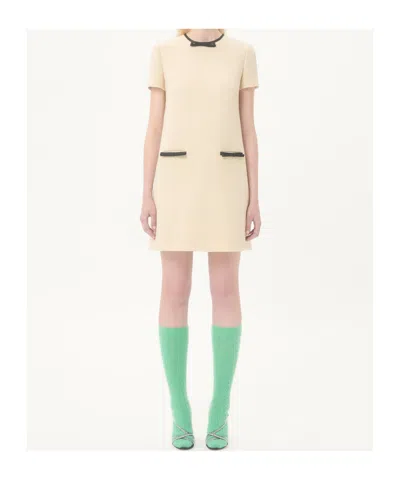 Valentino Bow Detail Virgin Wool Blend Tweed Minidress In Brown