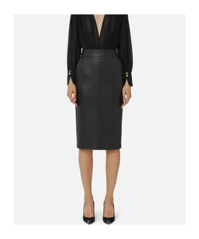 Elisabetta Franchi Pencil Skirt With Jewelled Hooks In Black