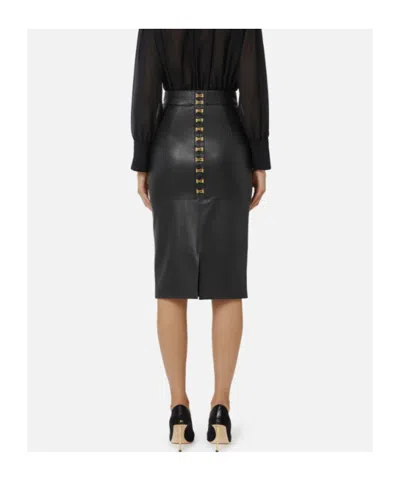Elisabetta Franchi Pencil Skirt With Jewelled Hooks In Black