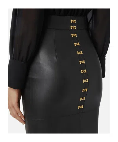 Elisabetta Franchi Pencil Skirt With Jewelled Hooks In Black
