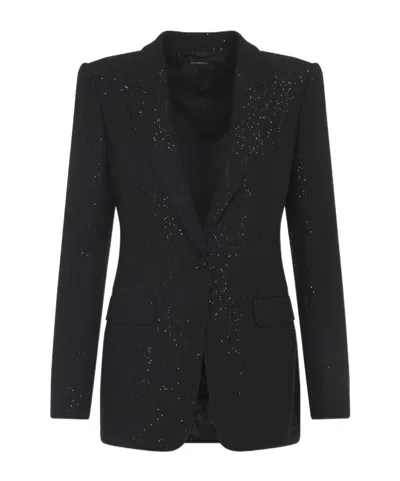 Tom Ford Single-breasted Wool Blend Crepe Jacket With Sequins In Black