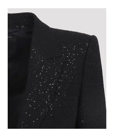 Tom Ford Single-breasted Wool Blend Crepe Jacket With Sequins In Black