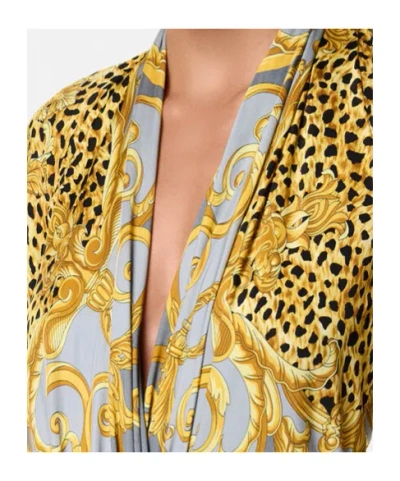 Versace Draped Printed Satin-jersey Bodysuit In Gold