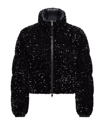 Moncler Textured Cropped Down Jacket With High Collar In Black