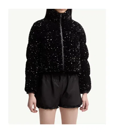 Moncler Textured Cropped Down Jacket With High Collar In Black